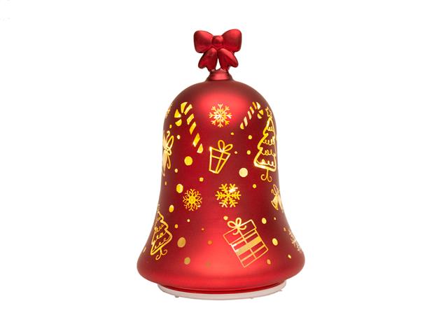 7.3" LED ROTATING GLASS BELL DECOR (SNOWFLAKES - RED)